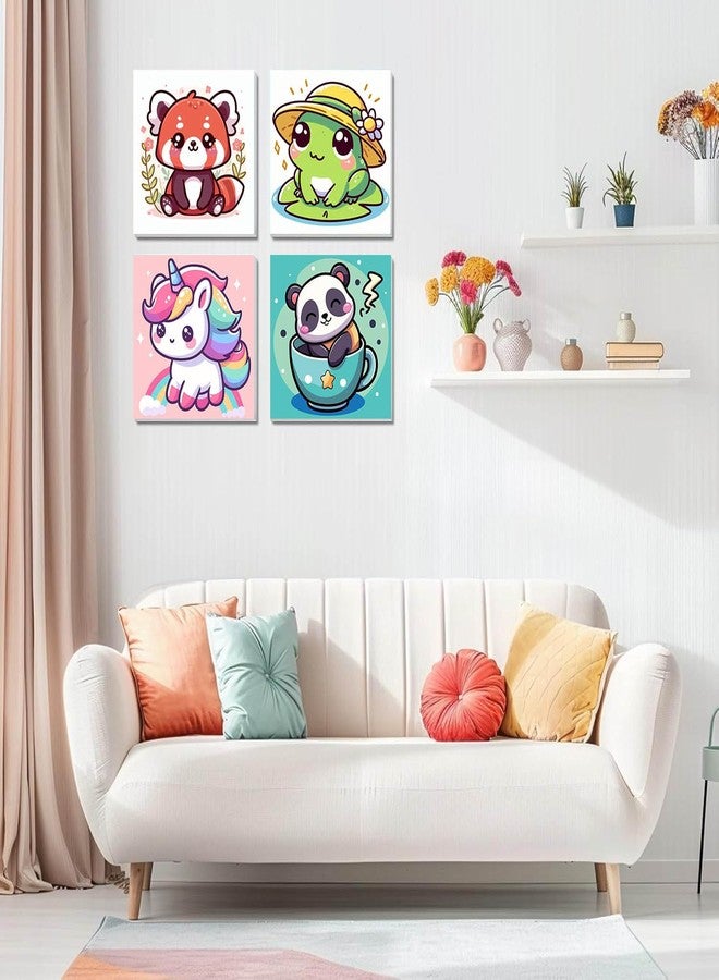 HOIYLDS Framed 4 Pack Paint by Number for Kids, Cute Animals Paint by Numbers for Kids Ages 8-12, Paint by Numbers Kits Children Beginner, DIY Acrylic Oil Painting for Home Wall Decor (8x8inch) - Image 2